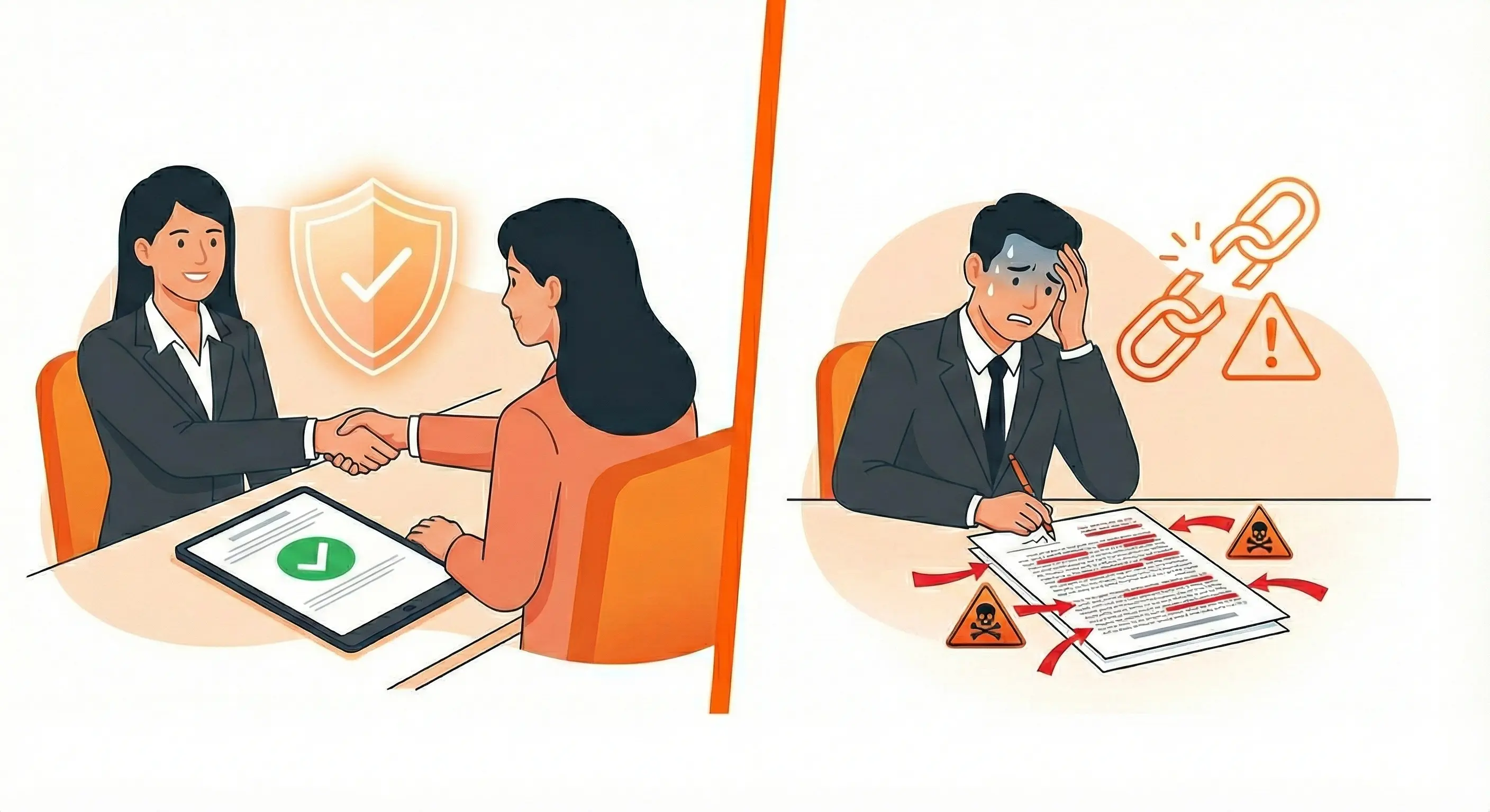 Business owner reviewing Letter of Authority document with warning signs highlighting Level 2 dangers