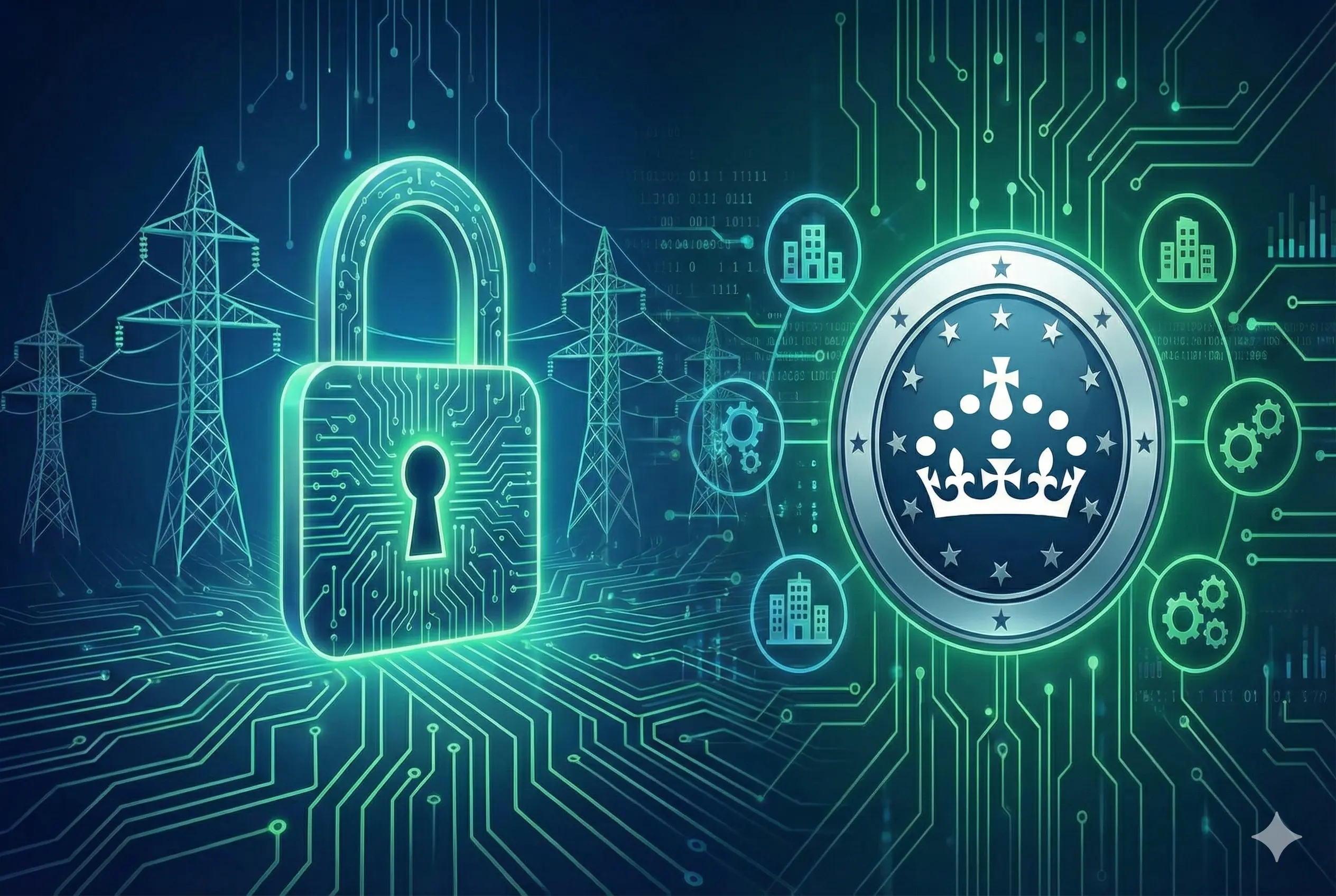 Load Control Licence regulatory framework showing secure digital infrastructure connecting smart energy devices to businesses under government oversight