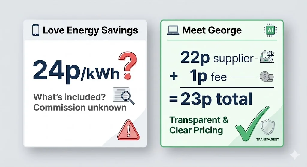 Price breakdown showing opaque single rate versus transparent supplier rate plus clearly displayed platform fee
